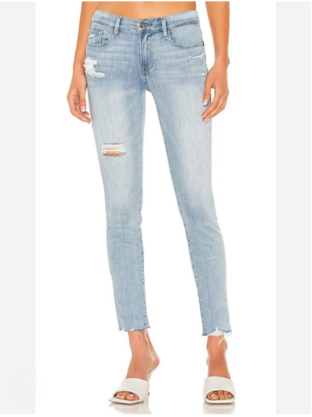 FRAME Le Skinny De Jeanne Crop Light Blue Distressed Ankle Jeans in Alemany 29